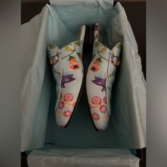 Gucci xSkilled Worker Flora Painted Princetown Slipper 39 Cloudy Blue Multicolor - Picture 4 of 9